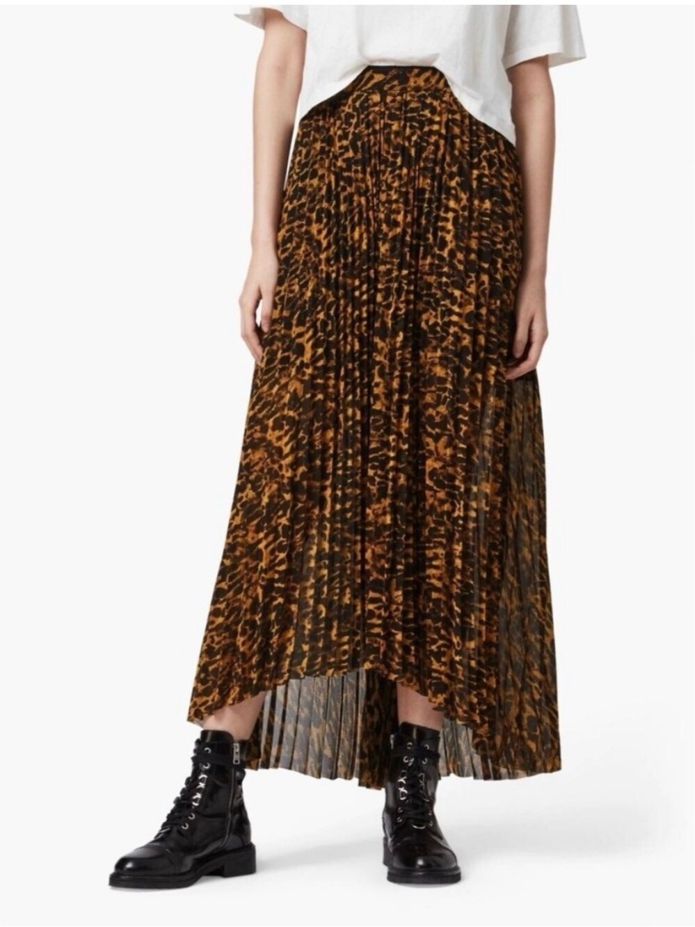 AllSaints Cora Ambient Pleated Skirt Animal Print - Size 0